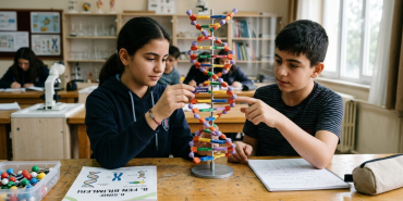 DNA ve genetik kod konusunu çalışan öğrenci